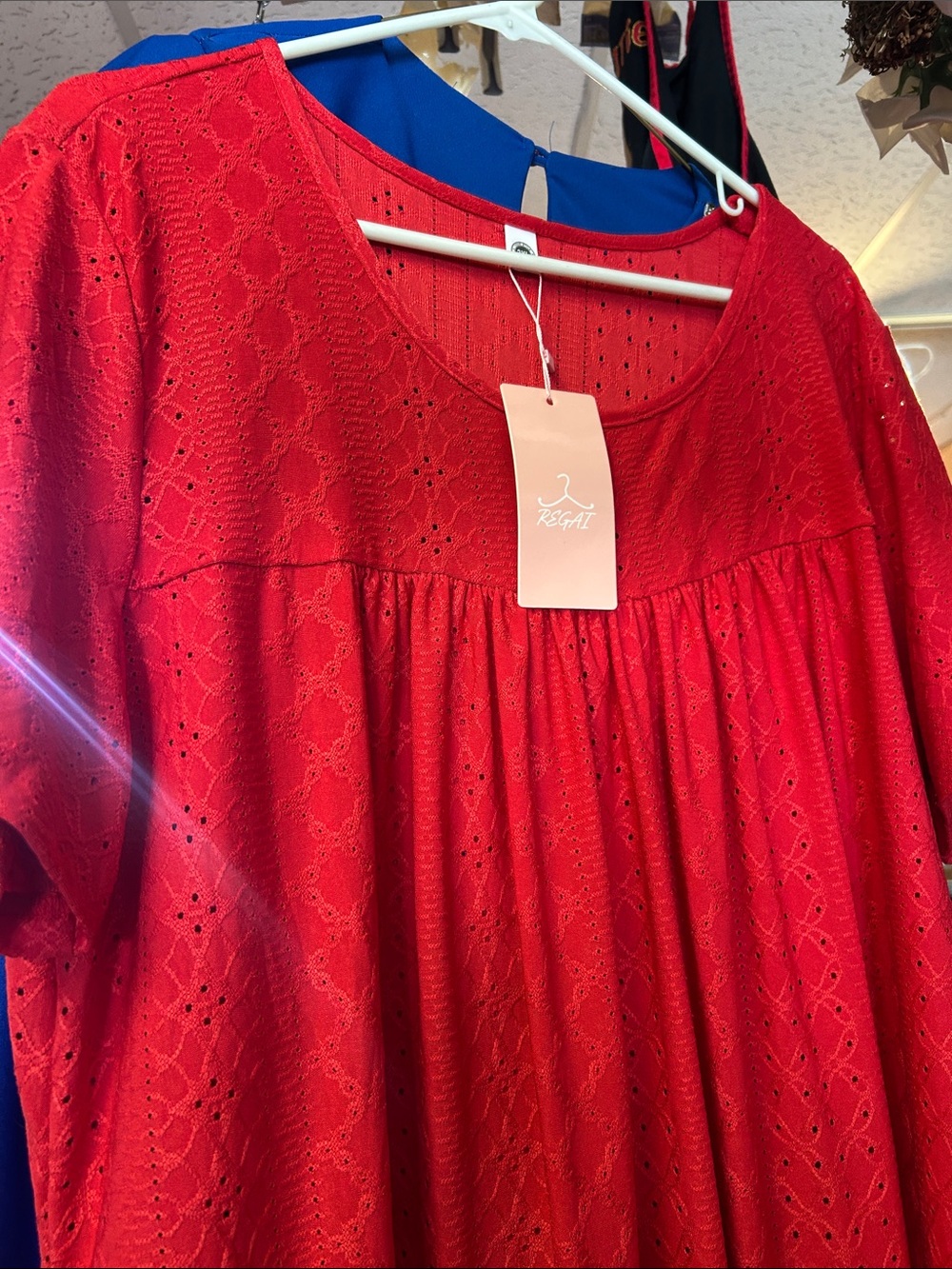 Red Eyelet Scoop-Neck Blouse